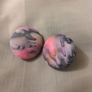 Vintage Pink and Gray Pierced Button Earrings